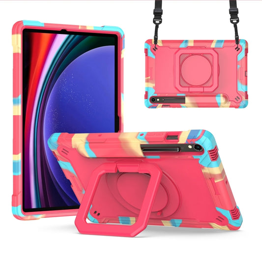 For Samsung Galaxy Tab S9 FE / S9 Handle Robot Silicone Hybrid PC Tablet Case(Camouflage Rose Red) by bashfashion