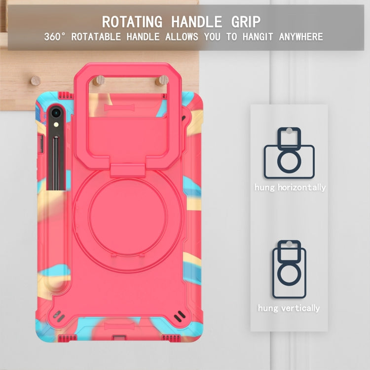 For Samsung Galaxy Tab S9 FE / S9 Handle Robot Silicone Hybrid PC Tablet Case(Camouflage Rose Red) by bashfashion