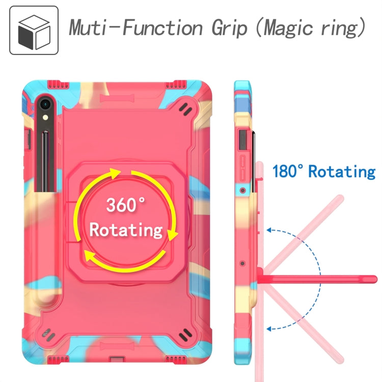 For Samsung Galaxy Tab S9 FE / S9 Handle Robot Silicone Hybrid PC Tablet Case(Camouflage Rose Red) by bashfashion