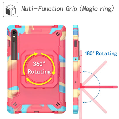 For Samsung Galaxy Tab S9 FE / S9 Handle Robot Silicone Hybrid PC Tablet Case(Camouflage Rose Red) by bashfashion