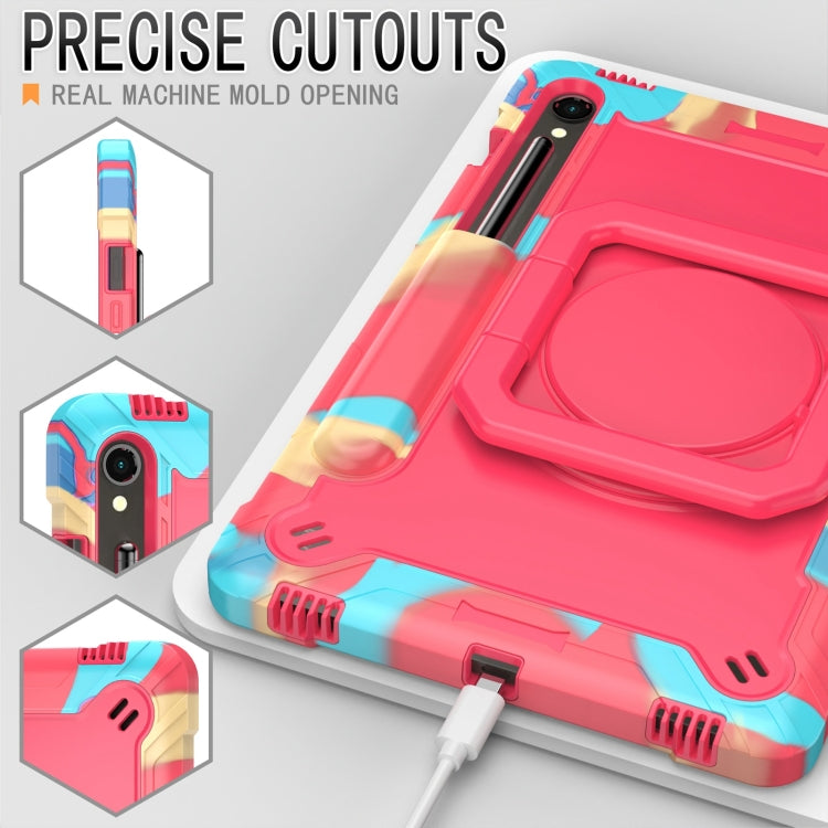 For Samsung Galaxy Tab S9 FE / S9 Handle Robot Silicone Hybrid PC Tablet Case(Camouflage Rose Red) by bashfashion