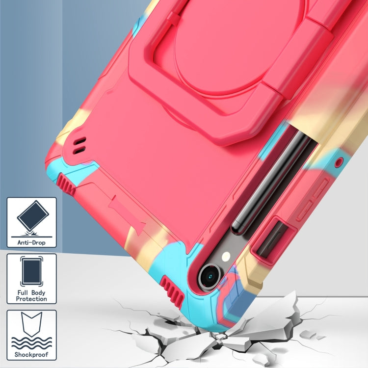For Samsung Galaxy Tab S9 FE / S9 Handle Robot Silicone Hybrid PC Tablet Case(Camouflage Rose Red) by bashfashion