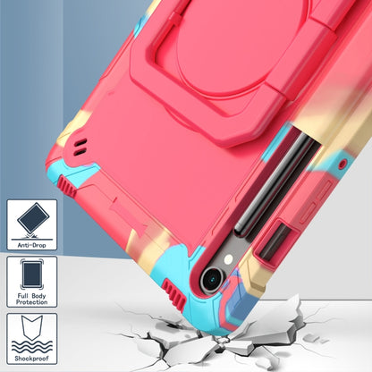 For Samsung Galaxy Tab S9 FE / S9 Handle Robot Silicone Hybrid PC Tablet Case(Camouflage Rose Red) by bashfashion