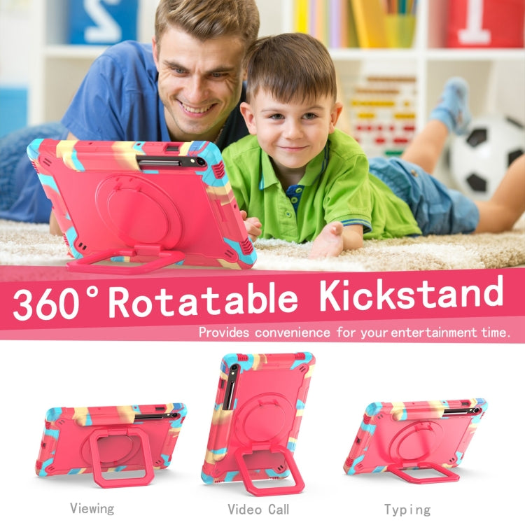 For Samsung Galaxy Tab S9 FE / S9 Handle Robot Silicone Hybrid PC Tablet Case(Camouflage Rose Red) by bashfashion