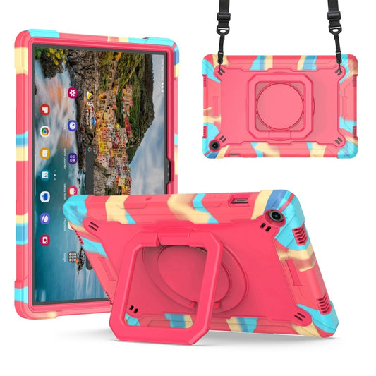 For Samsung Galaxy Tab A9+ Handle Robot Silicone Hybrid PC Tablet Case(Camouflage Rose Red) by bashfashion