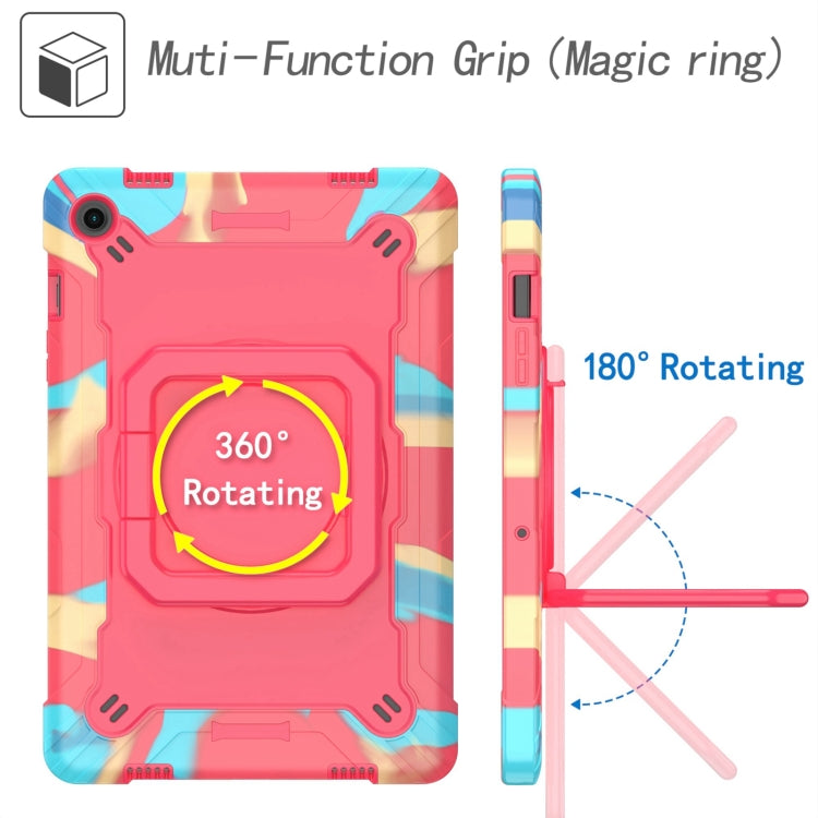 For Samsung Galaxy Tab A9+ Handle Robot Silicone Hybrid PC Tablet Case(Camouflage Rose Red) by bashfashion