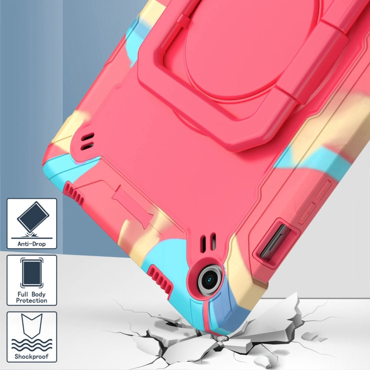 For Samsung Galaxy Tab A9+ Handle Robot Silicone Hybrid PC Tablet Case(Camouflage Rose Red) by bashfashion