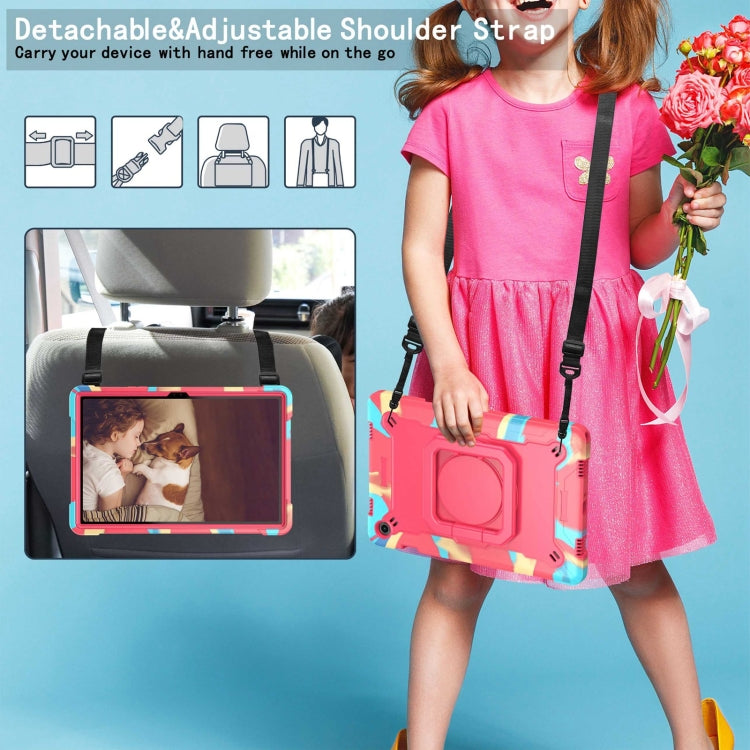 For Samsung Galaxy Tab A9+ Handle Robot Silicone Hybrid PC Tablet Case(Camouflage Rose Red) by bashfashion