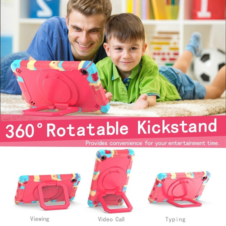 For Samsung Galaxy Tab A9 Handle Robot Silicone Hybrid PC Tablet Case(Camouflage Rose Red) by bashfashion