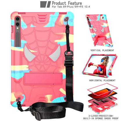 For Samsung Galaxy Tab S9 FE+ / S9+ Fold-Holder Spider Silicone Hybrid PC Tablet Case(Camouflage Rose Red) by bashfashion