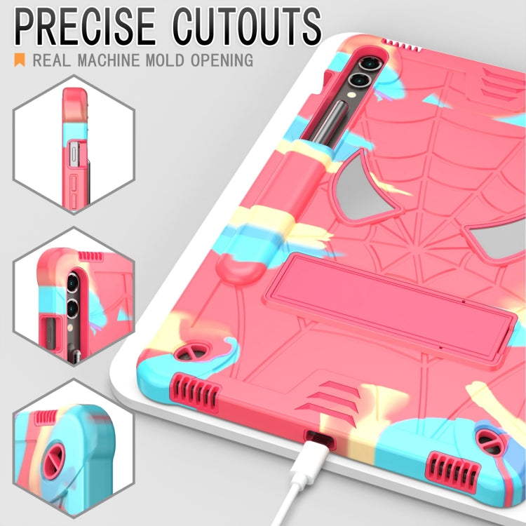 For Samsung Galaxy Tab S9 FE+ / S9+ Fold-Holder Spider Silicone Hybrid PC Tablet Case(Camouflage Rose Red) by bashfashion