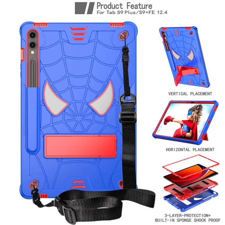 For Samsung Galaxy Tab S9 FE+ / S9+ Fold-Holder Spider Silicone Hybrid PC Tablet Case(Blue Red) by bashfashion