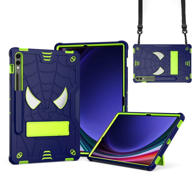 For Samsung Galaxy Tab S9 FE+ / S9+ Fold-Holder Spider Silicone Hybrid PC Tablet Case(Navy Yellow Green) by bashfashion