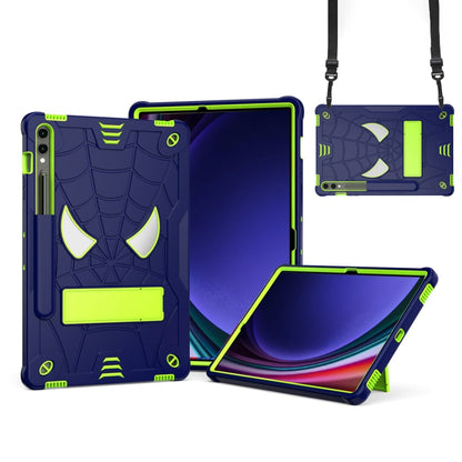 For Samsung Galaxy Tab S9 FE+ / S9+ Fold-Holder Spider Silicone Hybrid PC Tablet Case(Navy Yellow Green) by bashfashion