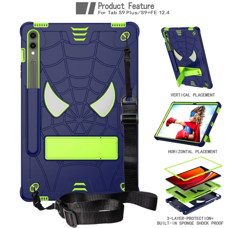For Samsung Galaxy Tab S9 FE+ / S9+ Fold-Holder Spider Silicone Hybrid PC Tablet Case(Navy Yellow Green) by bashfashion