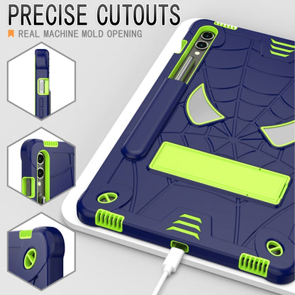 For Samsung Galaxy Tab S9 FE+ / S9+ Fold-Holder Spider Silicone Hybrid PC Tablet Case(Navy Yellow Green) by bashfashion