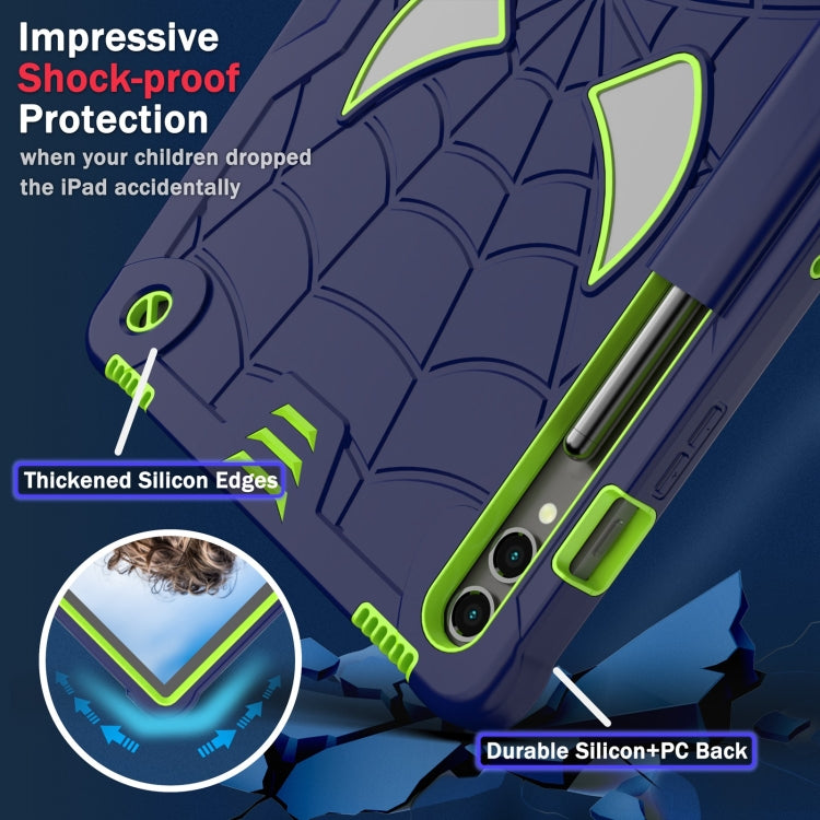 For Samsung Galaxy Tab S9 FE+ / S9+ Fold-Holder Spider Silicone Hybrid PC Tablet Case(Navy Yellow Green) by bashfashion