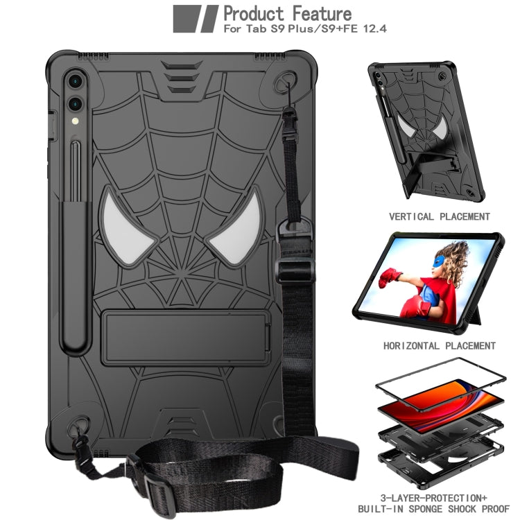 For Samsung Galaxy Tab S9 FE+ / S9+ Fold-Holder Spider Silicone Hybrid PC Tablet Case(Black) by bashfashion