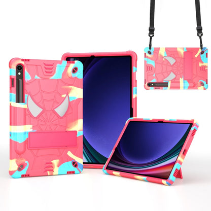 For Samsung Galaxy Tab S9 FE / S9 Fold-Holder Spider Silicone Hybrid PC Tablet Case(Camouflage Rose Red) by bashfashion