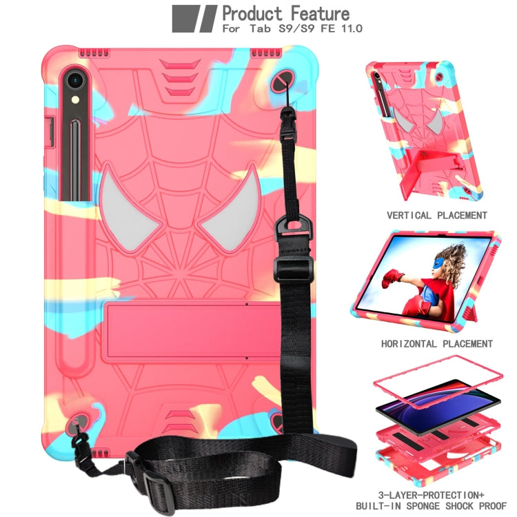 For Samsung Galaxy Tab S9 FE / S9 Fold-Holder Spider Silicone Hybrid PC Tablet Case(Camouflage Rose Red) by bashfashion