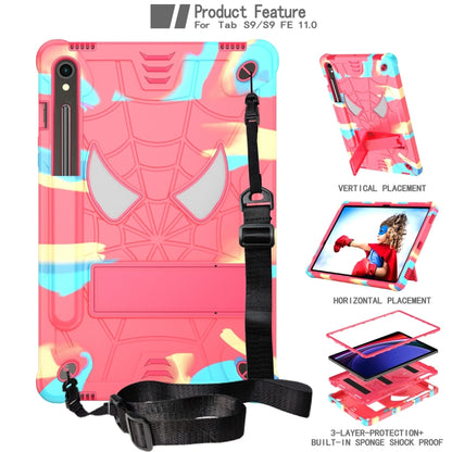 For Samsung Galaxy Tab S9 FE / S9 Fold-Holder Spider Silicone Hybrid PC Tablet Case(Camouflage Rose Red) by bashfashion