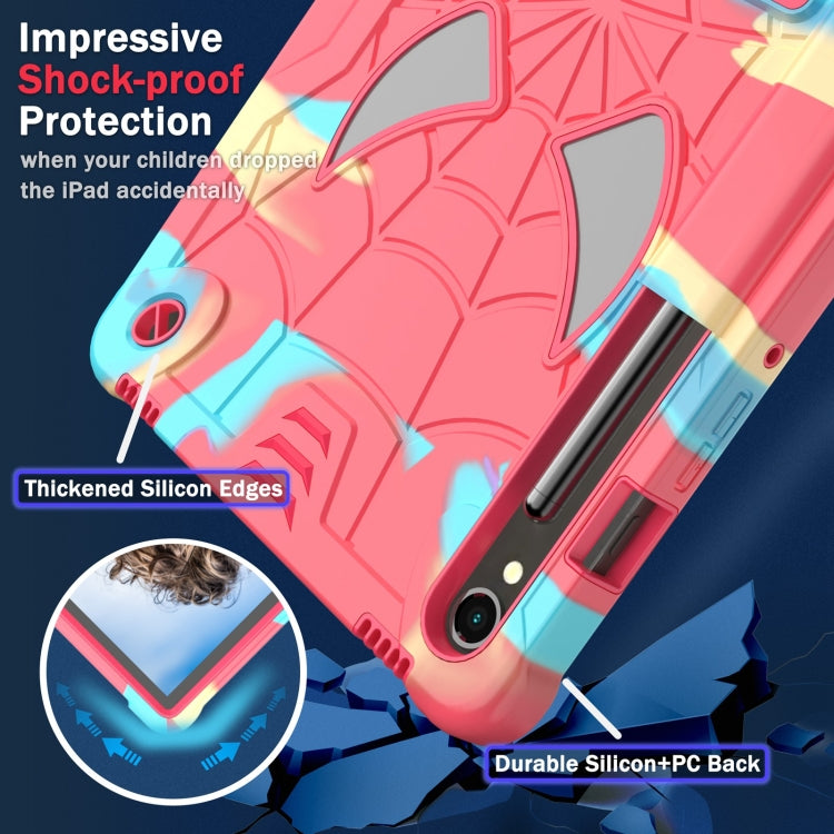 For Samsung Galaxy Tab S9 FE / S9 Fold-Holder Spider Silicone Hybrid PC Tablet Case(Camouflage Rose Red) by bashfashion