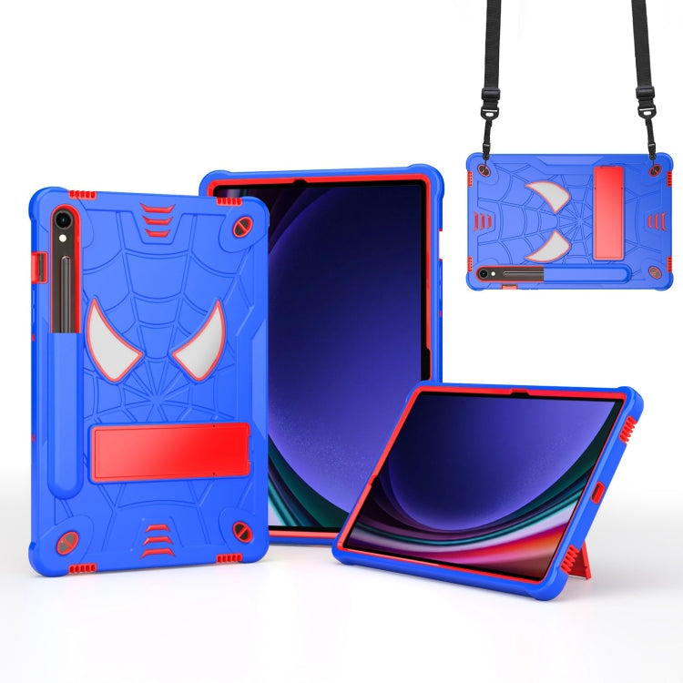 For Samsung Galaxy Tab S9 FE / S9 Fold-Holder Spider Silicone Hybrid PC Tablet Case(Blue Red) by bashfashion