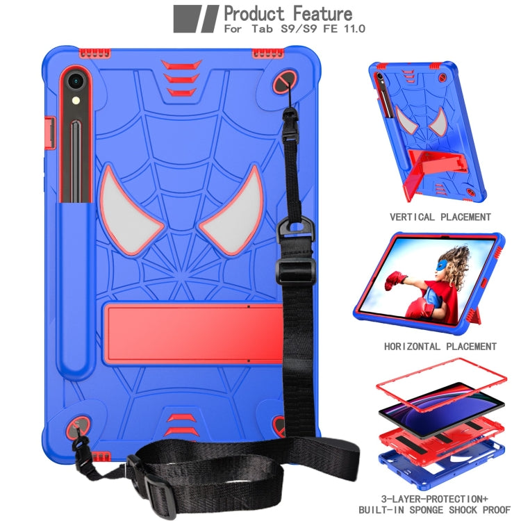 For Samsung Galaxy Tab S9 FE / S9 Fold-Holder Spider Silicone Hybrid PC Tablet Case(Blue Red) by bashfashion