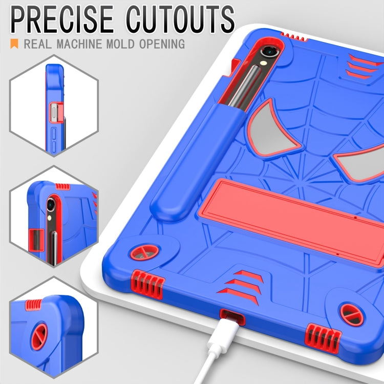 For Samsung Galaxy Tab S9 FE / S9 Fold-Holder Spider Silicone Hybrid PC Tablet Case(Blue Red) by bashfashion