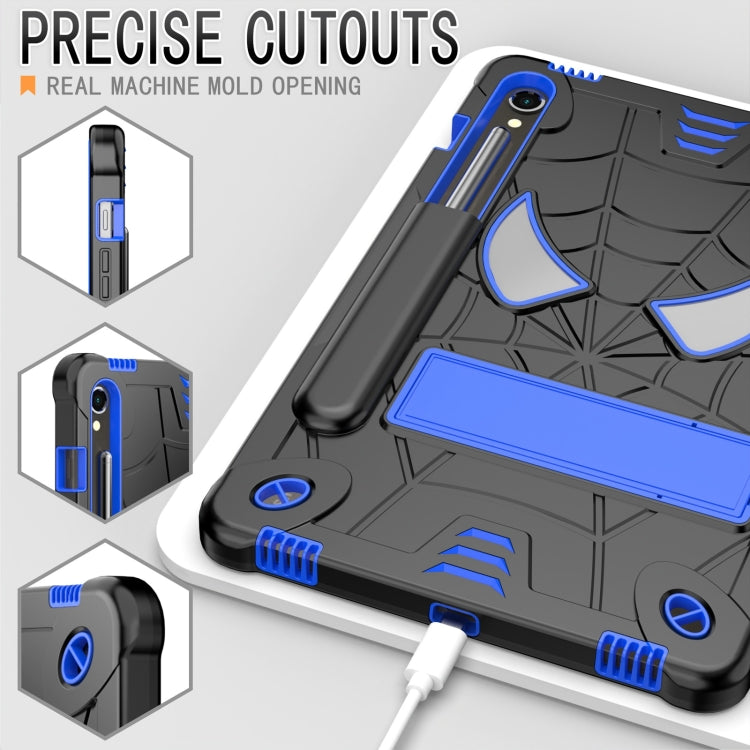 For Samsung Galaxy Tab S9 FE / S9 Fold-Holder Spider Silicone Hybrid PC Tablet Case(Back Blue) by bashfashion