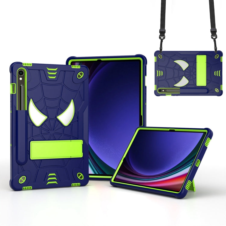 For Samsung Galaxy Tab S9 FE / S9 Fold-Holder Spider Silicone Hybrid PC Tablet Case(Navy Yellow Green) by bashfashion
