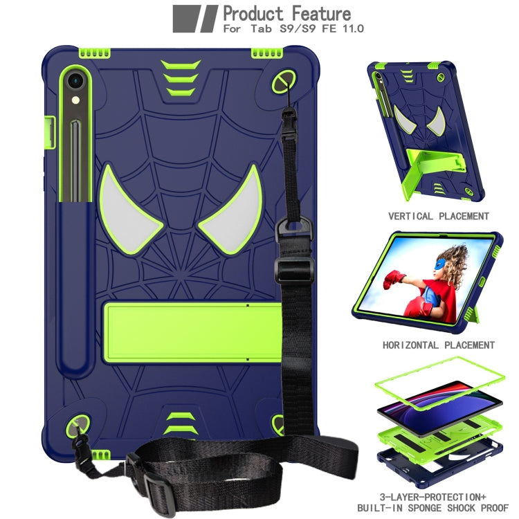 For Samsung Galaxy Tab S9 FE / S9 Fold-Holder Spider Silicone Hybrid PC Tablet Case(Navy Yellow Green) by bashfashion