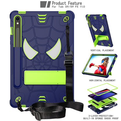For Samsung Galaxy Tab S9 FE / S9 Fold-Holder Spider Silicone Hybrid PC Tablet Case(Navy Yellow Green) by bashfashion