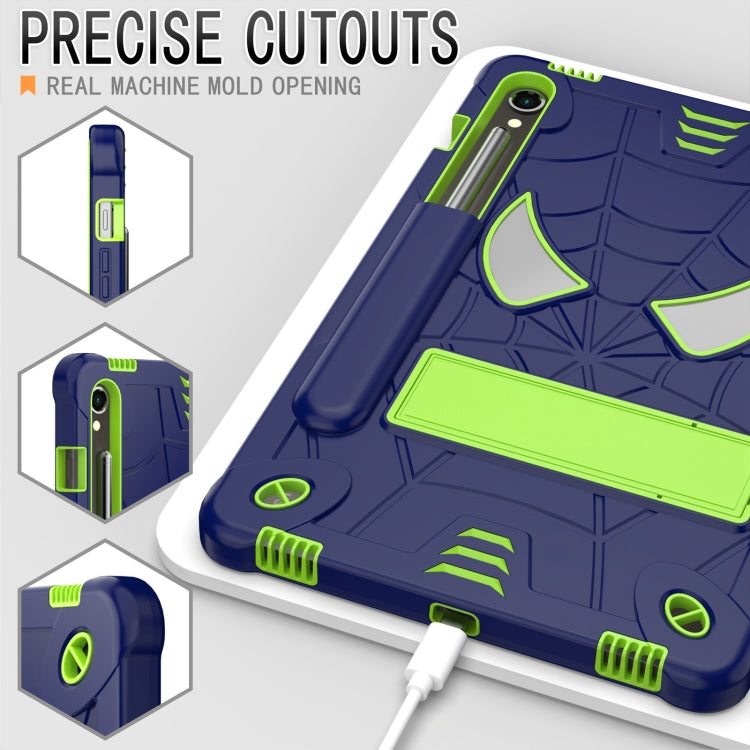 For Samsung Galaxy Tab S9 FE / S9 Fold-Holder Spider Silicone Hybrid PC Tablet Case(Navy Yellow Green) by bashfashion