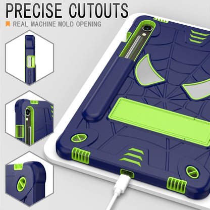 For Samsung Galaxy Tab S9 FE / S9 Fold-Holder Spider Silicone Hybrid PC Tablet Case(Navy Yellow Green) by bashfashion