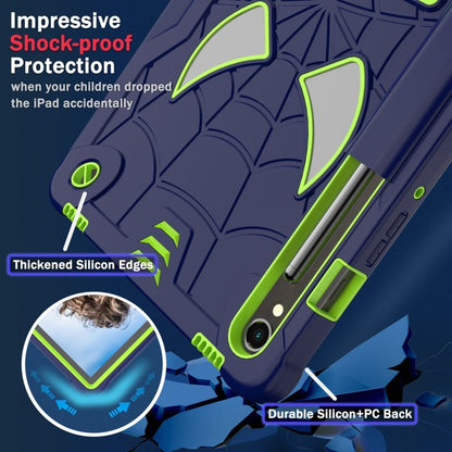 For Samsung Galaxy Tab S9 FE / S9 Fold-Holder Spider Silicone Hybrid PC Tablet Case(Navy Yellow Green) by bashfashion