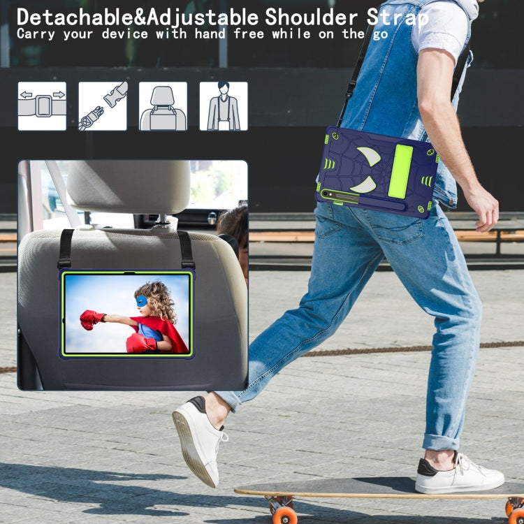 For Samsung Galaxy Tab S9 FE / S9 Fold-Holder Spider Silicone Hybrid PC Tablet Case(Navy Yellow Green) by bashfashion