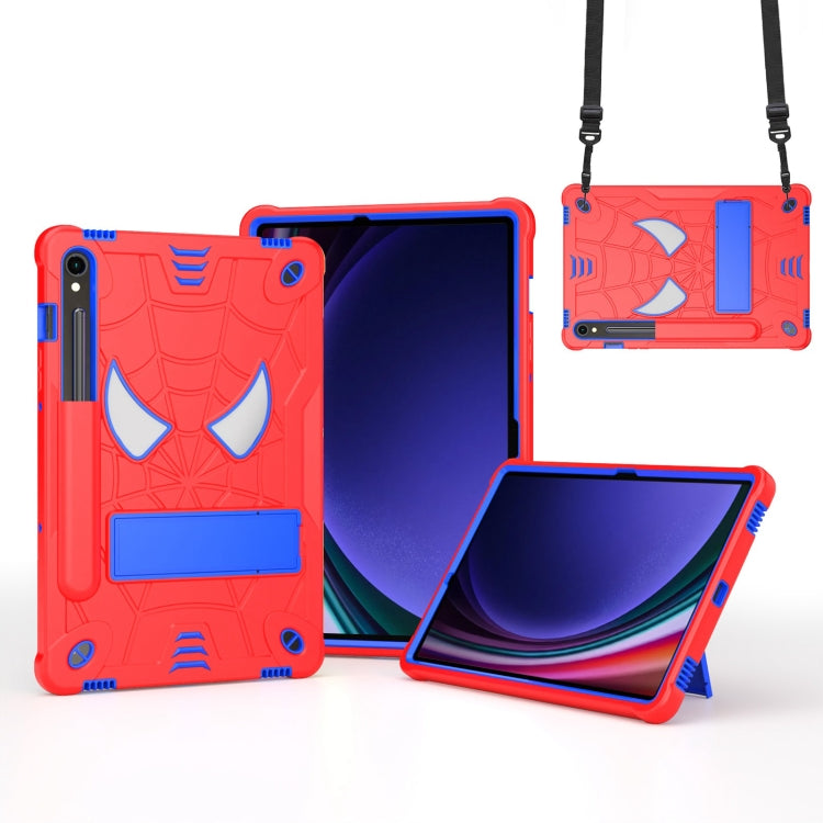 For Samsung Galaxy Tab S9 FE / S9 Fold-Holder Spider Silicone Hybrid PC Tablet Case(Red Blue) by bashfashion
