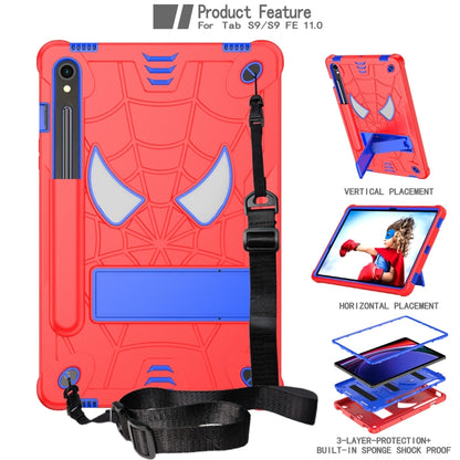 For Samsung Galaxy Tab S9 FE / S9 Fold-Holder Spider Silicone Hybrid PC Tablet Case(Red Blue) by bashfashion
