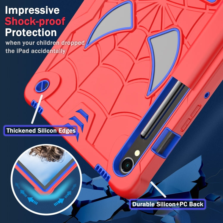 For Samsung Galaxy Tab S9 FE / S9 Fold-Holder Spider Silicone Hybrid PC Tablet Case(Red Blue) by bashfashion