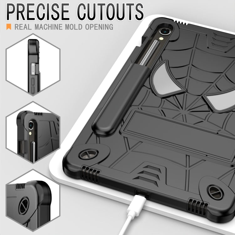 For Samsung Galaxy Tab S9 FE / S9 Fold-Holder Spider Silicone Hybrid PC Tablet Case(Black) by bashfashion