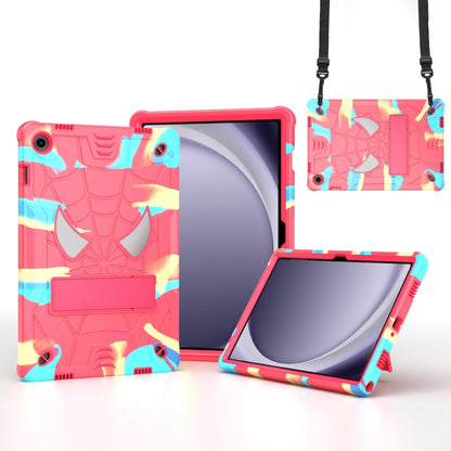 For Samsung Galaxy Tab A9+ Fold-Holder Spider Silicone Hybrid PC Tablet Case(Camouflage Rose Red) by bashfashion