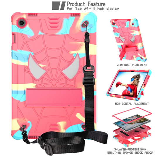 For Samsung Galaxy Tab A9+ Fold-Holder Spider Silicone Hybrid PC Tablet Case(Camouflage Rose Red) by bashfashion