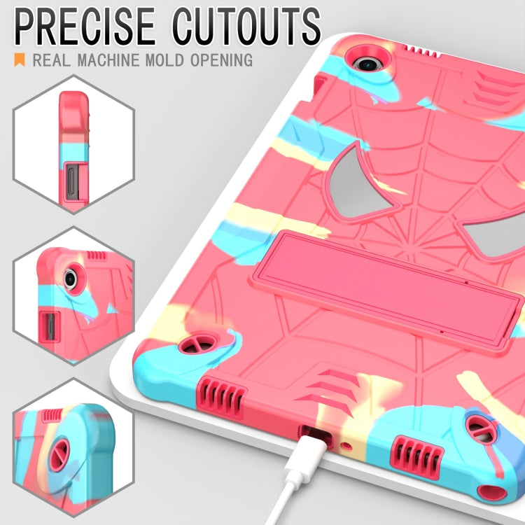 For Samsung Galaxy Tab A9+ Fold-Holder Spider Silicone Hybrid PC Tablet Case(Camouflage Rose Red) by bashfashion