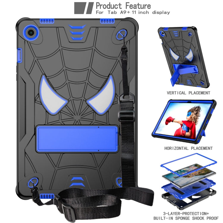 For Samsung Galaxy Tab A9+ Fold-Holder Spider Silicone Hybrid PC Tablet Case(Back Blue) by bashfashion