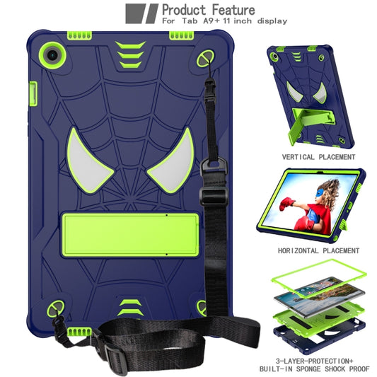 For Samsung Galaxy Tab A9+ Fold-Holder Spider Silicone Hybrid PC Tablet Case(Navy Yellow Green) by bashfashion