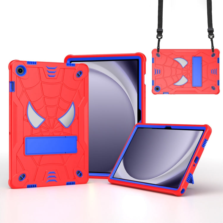 For Samsung Galaxy Tab A9+ Fold-Holder Spider Silicone Hybrid PC Tablet Case(Red Blue) by bashfashion