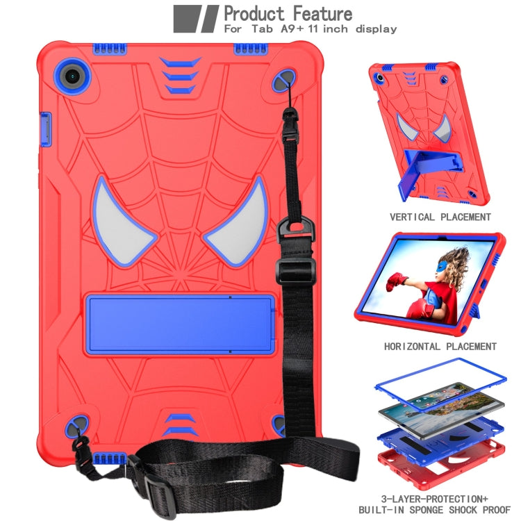 For Samsung Galaxy Tab A9+ Fold-Holder Spider Silicone Hybrid PC Tablet Case(Red Blue) by bashfashion