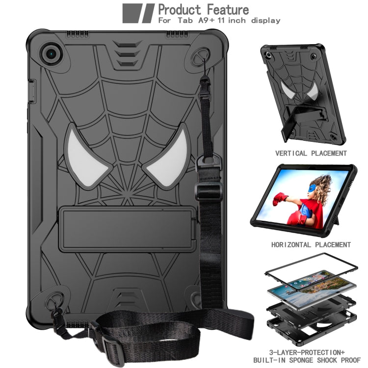 For Samsung Galaxy Tab A9+ Fold-Holder Spider Silicone Hybrid PC Tablet Case(Black) by bashfashion