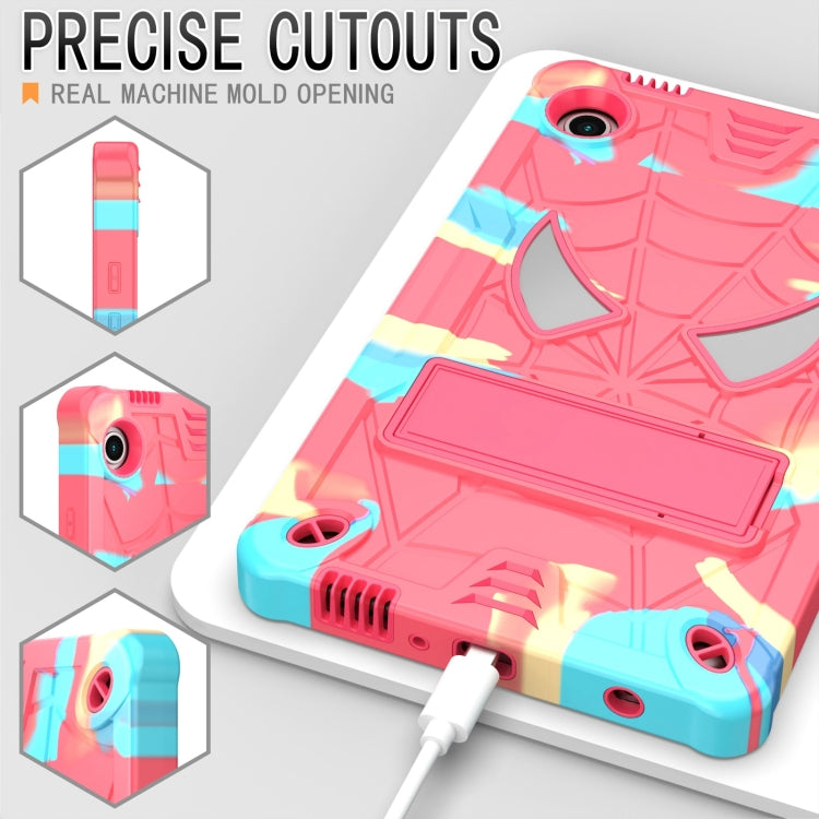 For Samsung Galaxy Tab A9 Fold-Holder Spider Silicone Hybrid PC Tablet Case(Camouflage Rose Red) by bashfashion